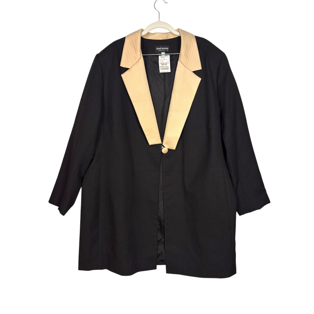 Chad Stevens Blazer 26W Black Cream Contrast Shawl Collar Vintage Tuxedo Style - Picture 2 of 6